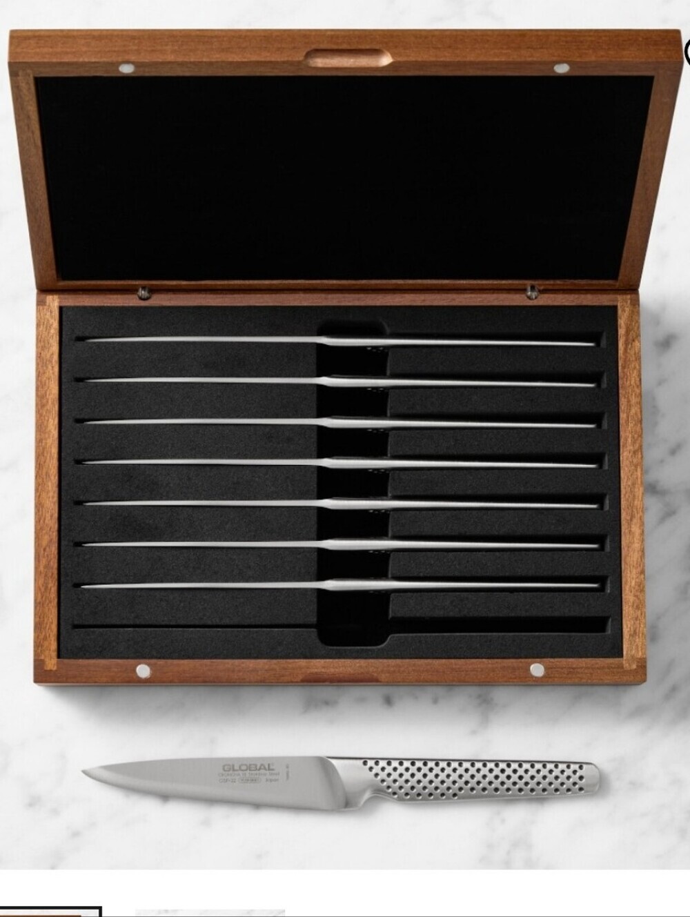 NEW!!! Global Classic Steak Knives in Acacia Gift Box, Set of 8, Made In Japan